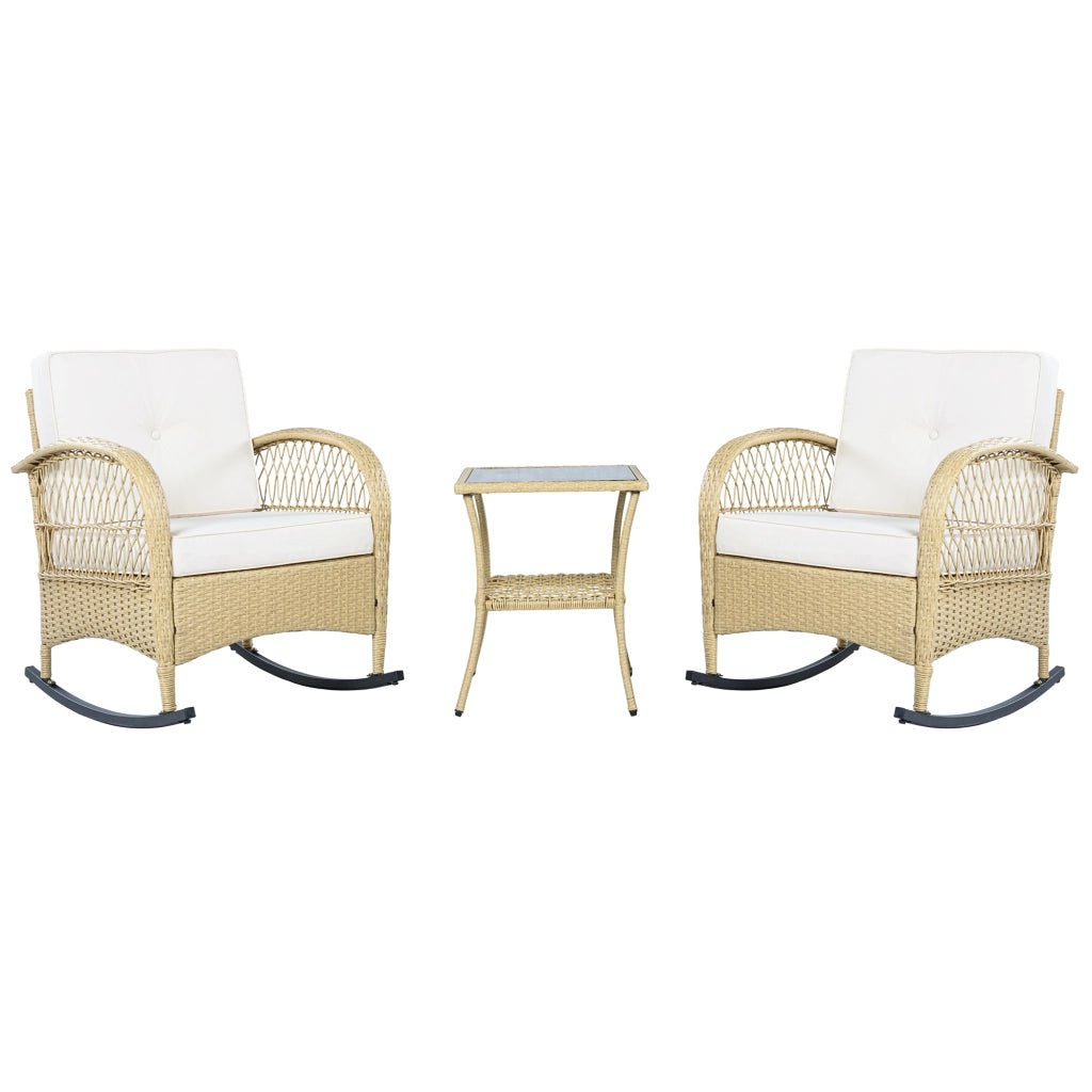 Set Balcone in Rattan 3 Pezzi con Dondolo e Cuscini Beige ¨C MINIMAL ¨C Polyrattan