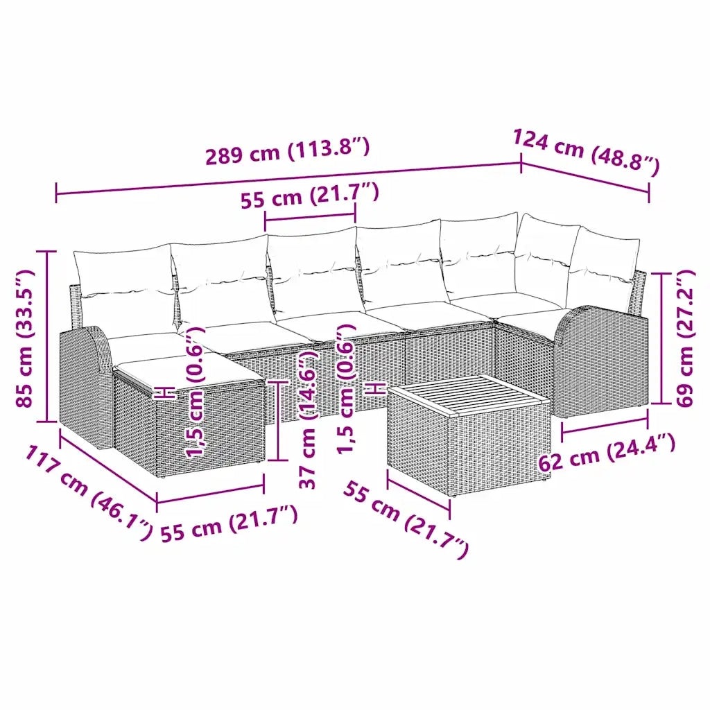 Set Divano da Giardino con cuscino 8 pcs Nero polyrattan 3347611