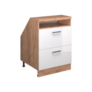 Mobile cucina sottotetto R-Line Bianco lucido/Rovere dorato 60 cm con 2 cassetti, carcassa 60 cm profondità Vicco