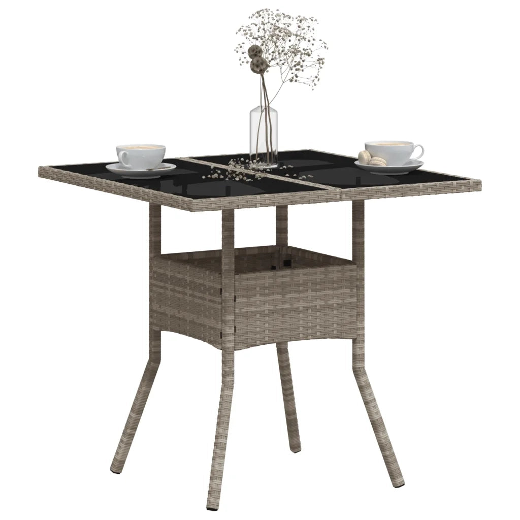 Tavolo Giardino Piano Vetro Grigio Chiaro 80x80x75cm Polyrattan 368131