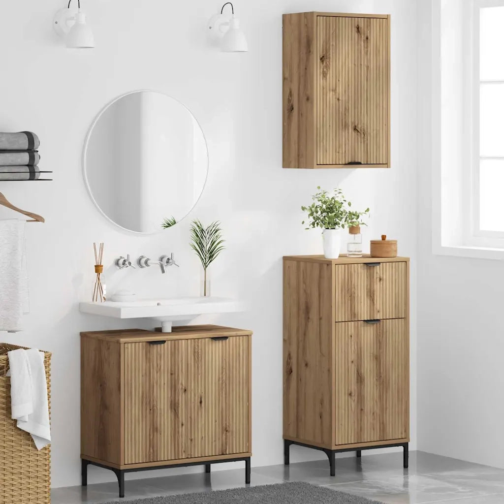 vidaXL Set di mobili per il bagno Plaid 3 pcs rovere artigianale
