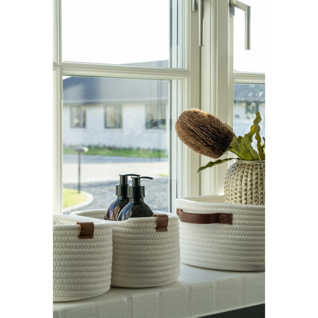 Set di 3 Cesti Portaoggetti Jarana, Bianco, Cotone, 16x22x11 cm