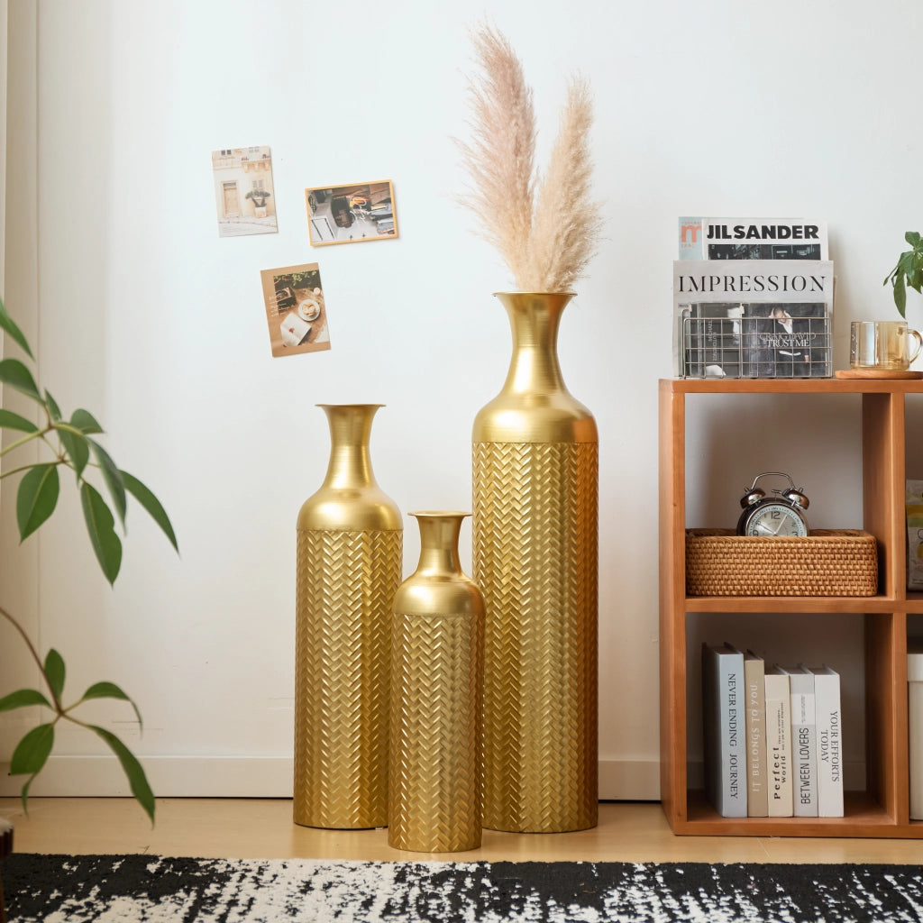 VASI DA PAVIMENTO Set da 3 pezzi 50/66/83 cm Oro in Metallo
