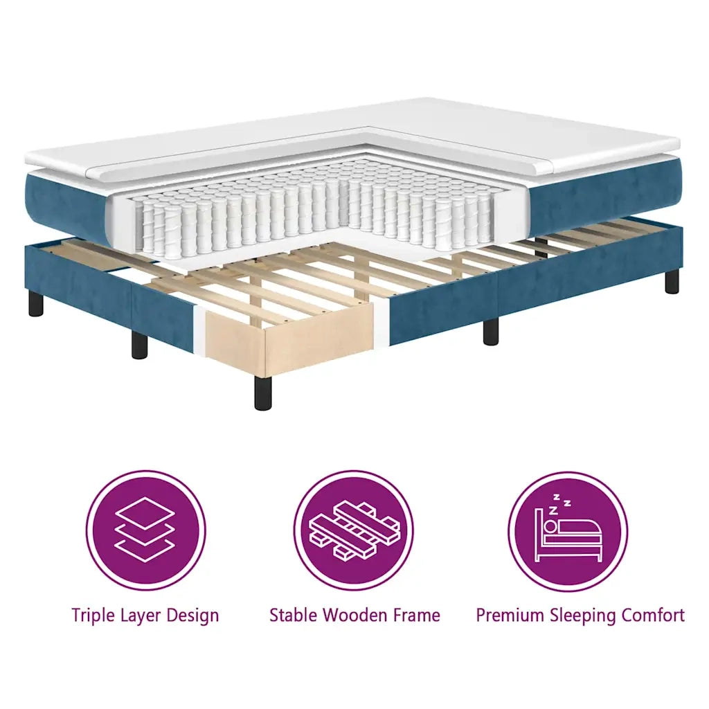 Letto a Sorgente LED Blu Scuro 200 x 200 cm Velluto 3343272