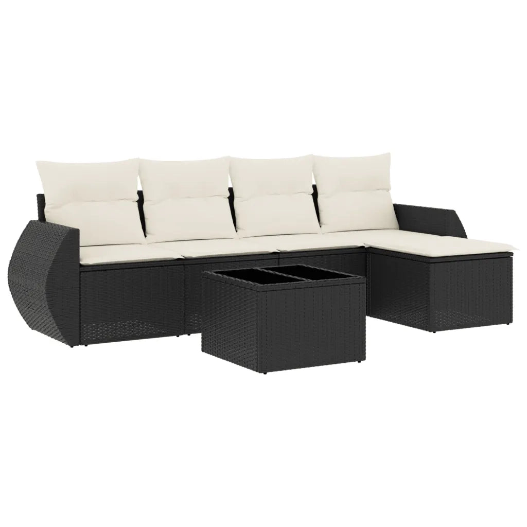 Set Divano da Giardino 6 pz con Cuscini-Sofa da Giardino-Divanetto da esterno Nero in Polyrattan 290203