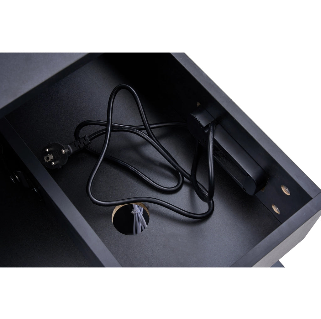 Tavolino da caffè 100x50x42 cm con piano sollevabile; LED integrata e vano nascosto in truciolare nero