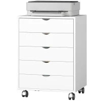 Cassettiera da Ufficio con 5 Cassetti per Documenti A3, Ruote e Blocco, 50x40x67.5 cm, Bianco