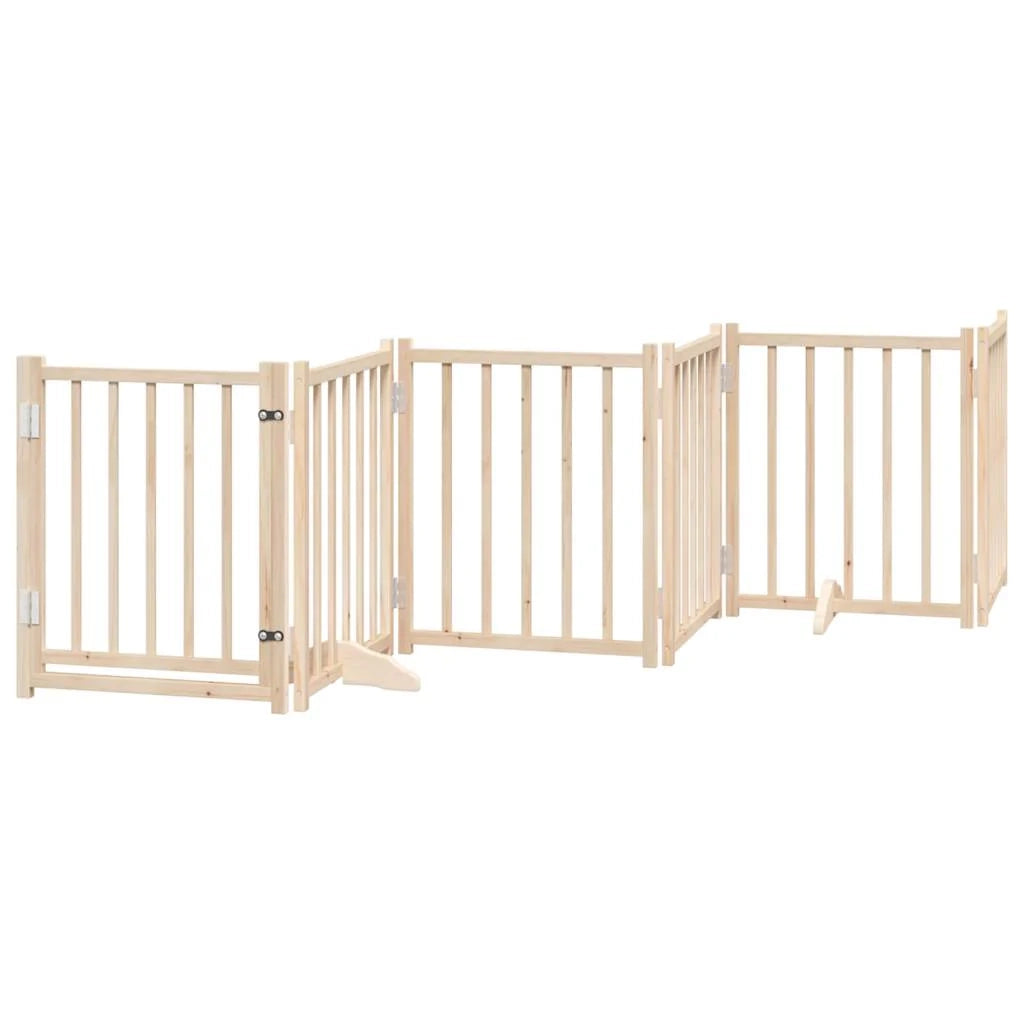 Cancelletto di sicurezza per cani con porta pieghevole 9 pannelli in legno di pioppo marrone 02_0023336