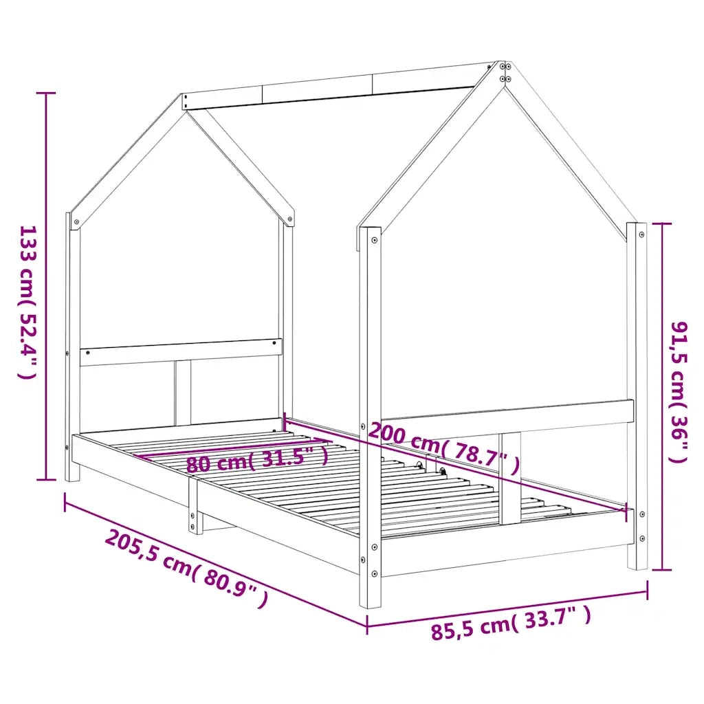 Giroletto per Bambini 80x200 cm in Legno Massello di Pino 835715