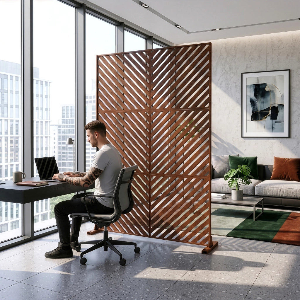 Pannello Divisorio Kekan con Struttura Decorativa in Acciaio Corten 180 x 120 cm - Marrone Ossidato casa.pro