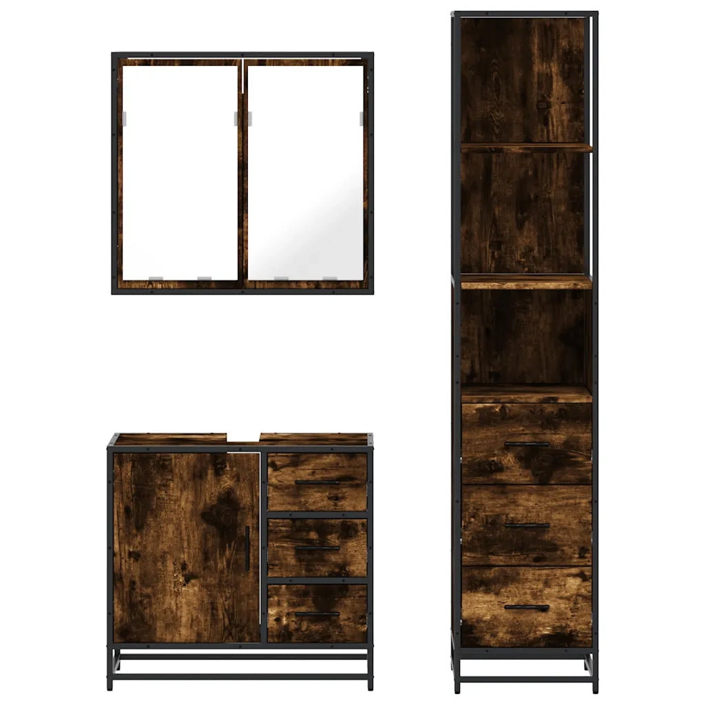 Set Mobili da Bagno 3 pz Rovere Fumo in Legno Multistrato 3301137