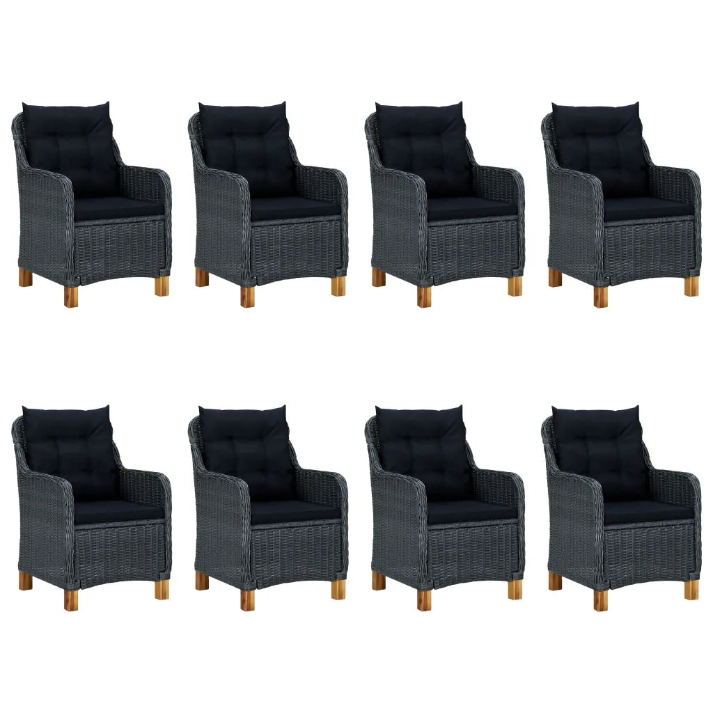 Set da Pranzo da Giardino 9pz e Cuscini Polyrattan Grigio Scuro cod mxl 36195