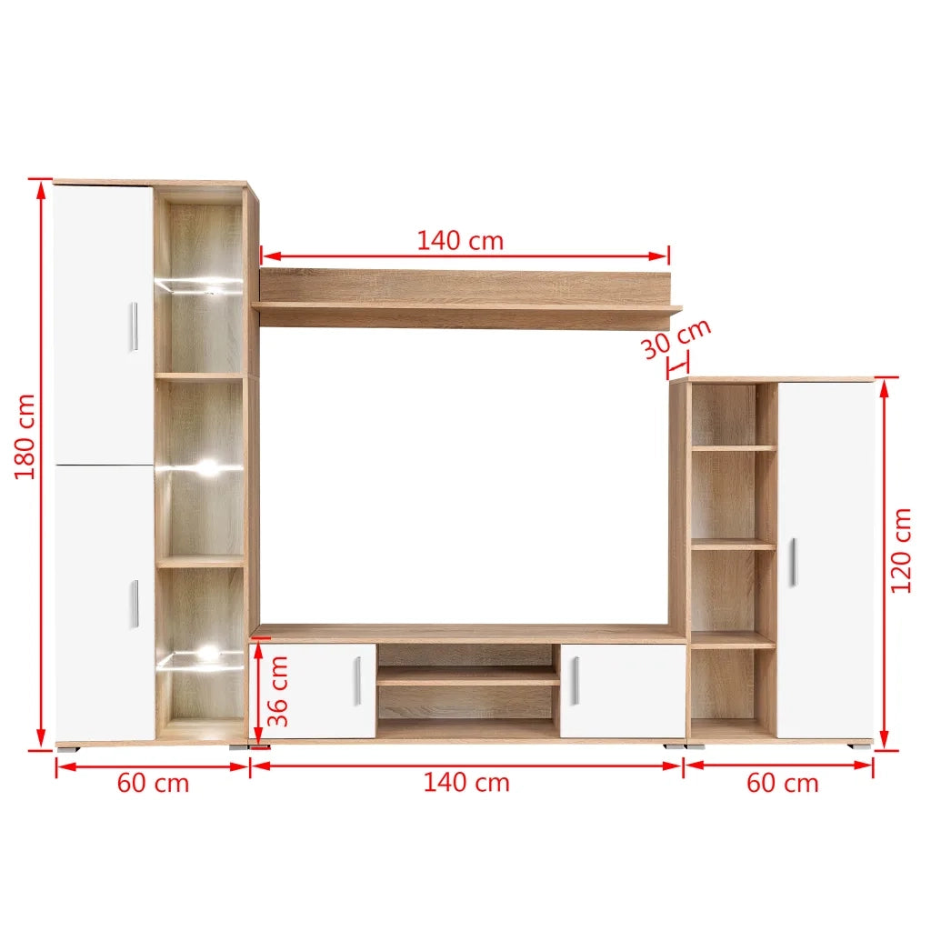 Parete Attrezzata Porta TV con Luci LED Rovere Sonoma e Bianco 246030