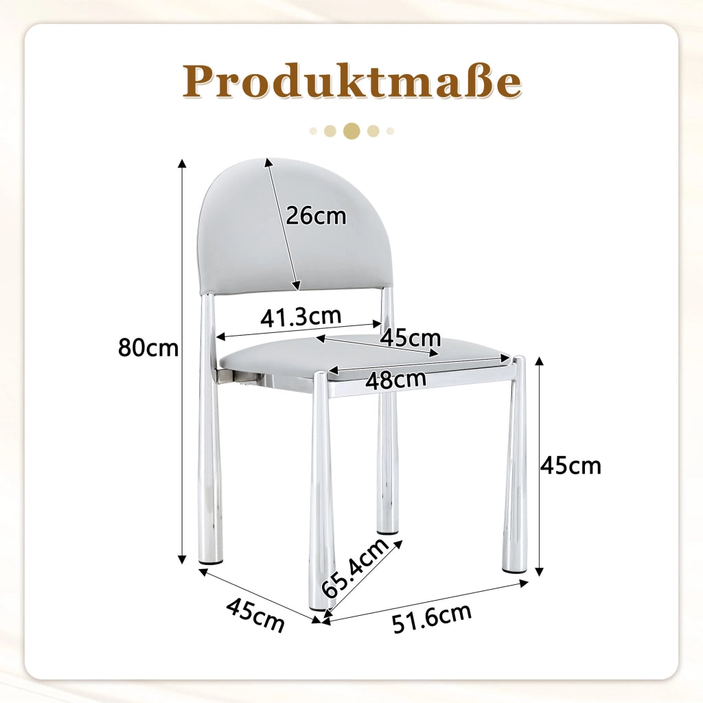 SEDIA da pranzo Set da 2 pezzi 80 cm in PU grigio chiaro con gambe in metallo
