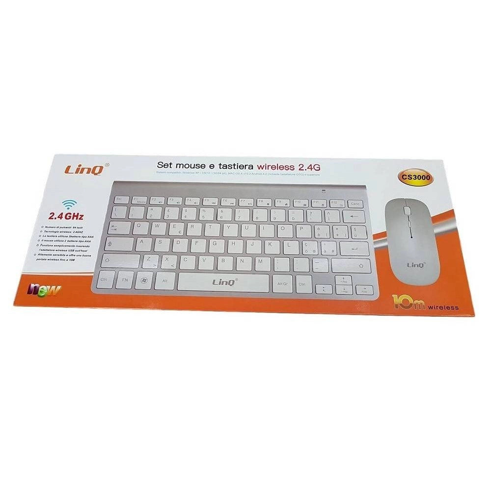 Trade Shop - Kit Tastiera + Mouse Slim Sottile Wireless 2.4ghz Fino A 10 Metri Computer Cs3000 -