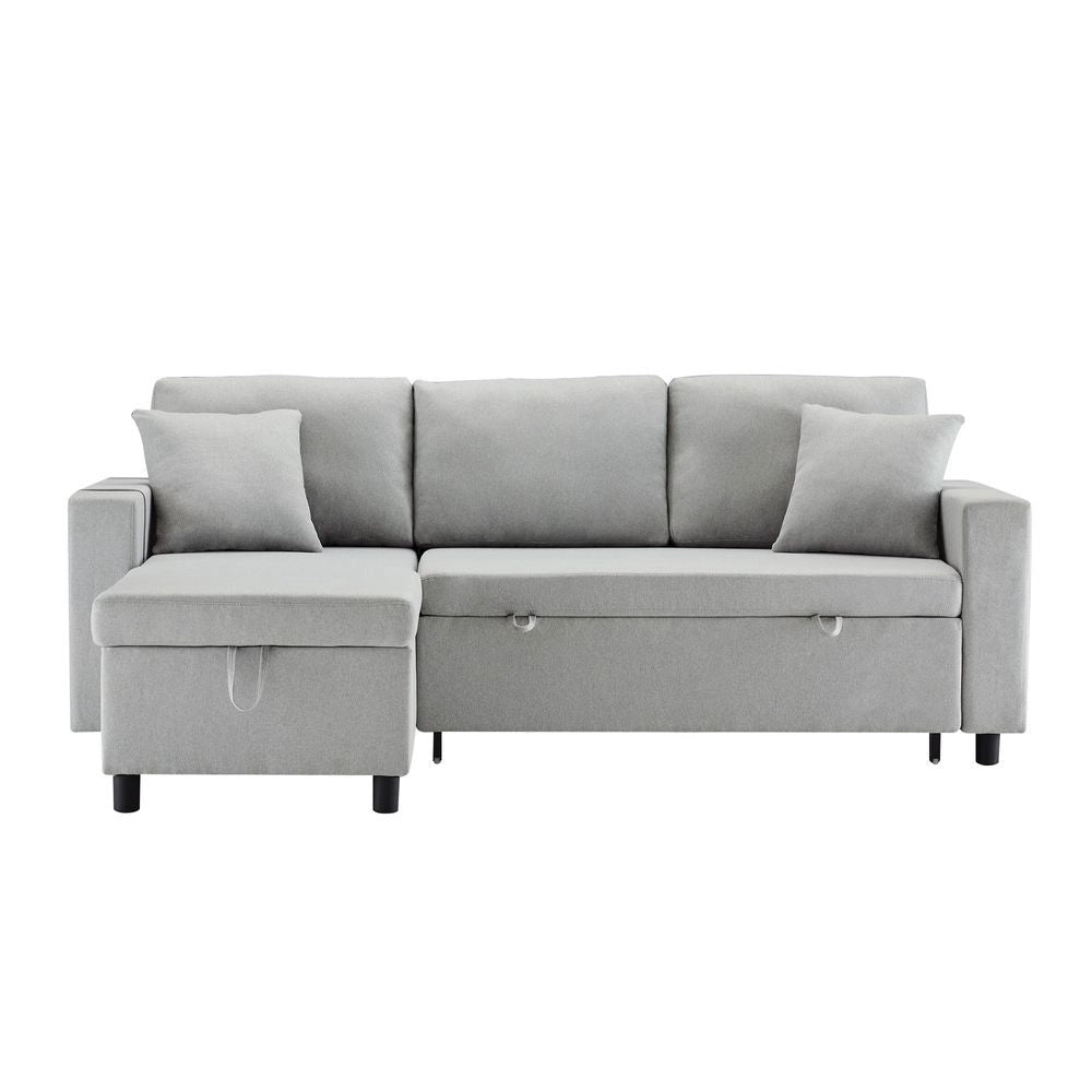 Divano letto angolare - Xylo - Forma L, chaise longue reversibile, grigio chiaro