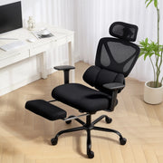 Sedia da ufficio ergonomica con supporto lombare, braccioli 3D, poggiatesta, poggiapiedi e girevole in plastica nera