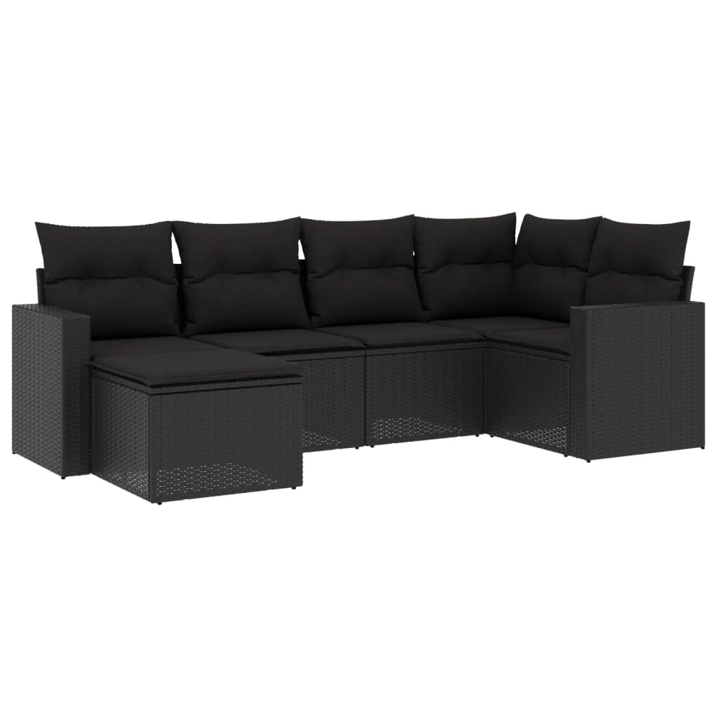 Set Divano da Giardino 6 pz con Cuscini Nero in Polyrattancod mxl 88014