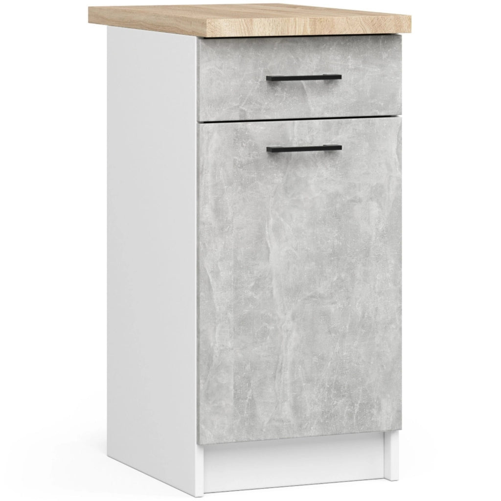 AKORD Set di Mobili da Cucina OLIWIA 300 cm Bianco 300 cm 11 ante 1 cassetto inserto frontale Cemento 300x46x203 cm