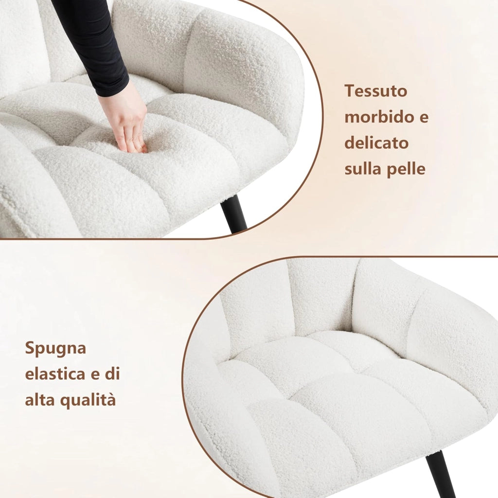 Poltrona Relax Lounge, Sedia Moderna, Poltrona per Camera da Letto Soggiorno, Poltroncina in Velluto di Agnello con Gambe in Metallo, Portata 150 kg, Crema, SKS47cm