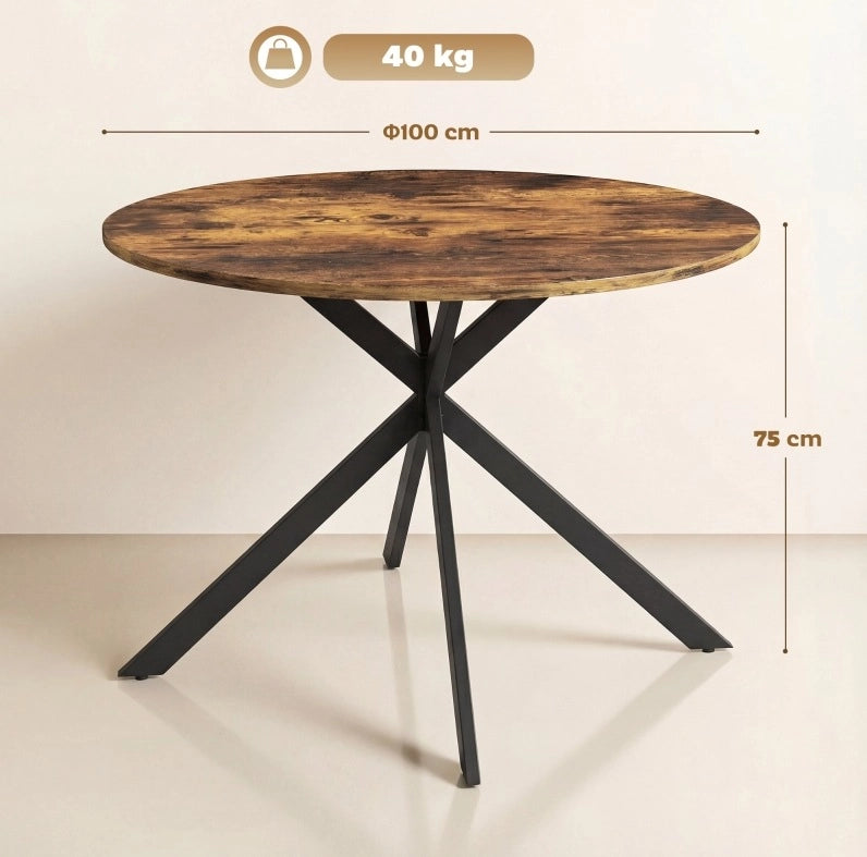 Tavolo da pranzo rotondo industriale Ø100 cm marrone rustico