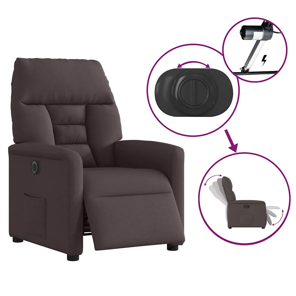 Poltrona Elettrica Reclinabile Marrone Scuro in Tessuto 3303017