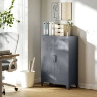 Mobiletto Multiuso 2 Ante Stile Industriale in Metallo per Casa e Garage, 75x33x110cm, Grigio