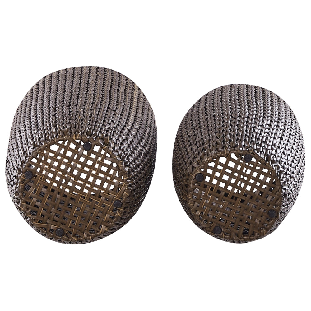 Set di 2 vasi in finto rattan marrone per piante con inserto per interni ed esterni
