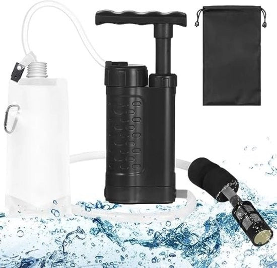 Sistema di purificazione dell'acqua - Sistema di trattamento dell'acqua - Filtro di purificazione dell'acqua - Purificazione dell'acqua all'aperto - 70 x 40 x 210 mm - 351 gram - Nero