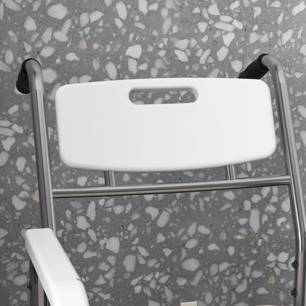 Sedia da doccia con ruote ¨C zephmum ¨C bianco, acciaio cromato, HDPE