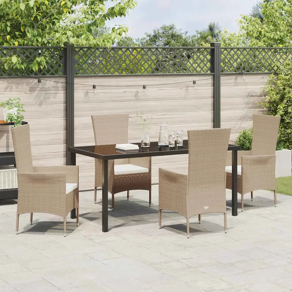 Set da Pranzo per Giardino con cuscino 5 pcs Beige polyrattan 3379460