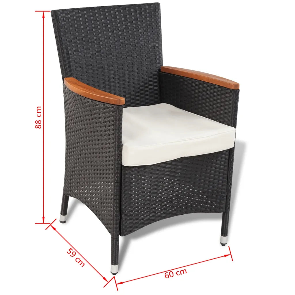 Set da Pranzo da Giardino 5 pz con Cuscini in Polyrattan Nero  cod mxl 44252