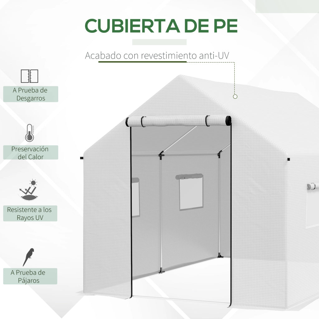 Serra Tunnel 2x3x2 m con 4 Finestre a Rete e Porta con Cerniera ¨C zephmum ¨C Bianco