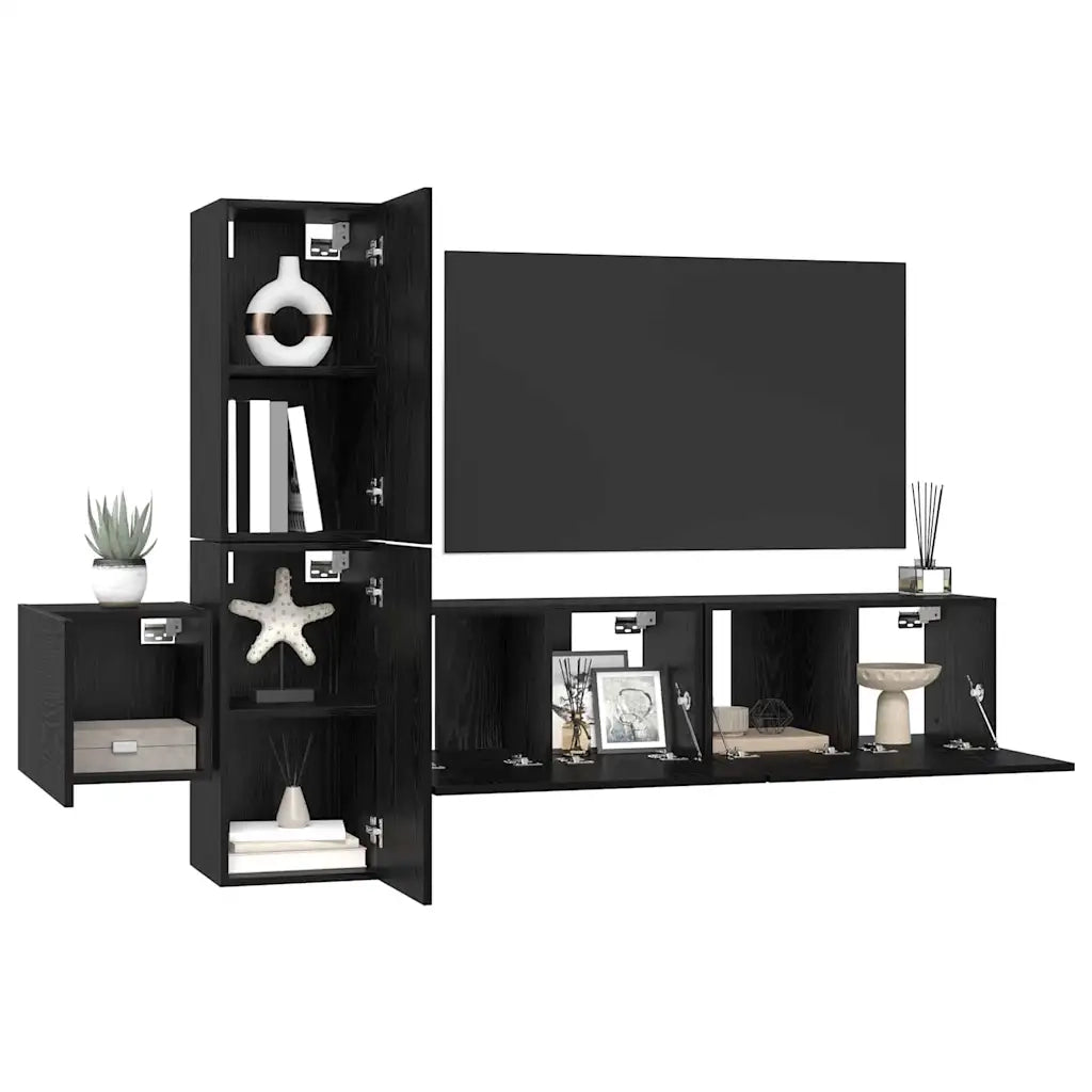 Set mobile TV 5 pcs Rovere Nero Legno multistrato 3393481