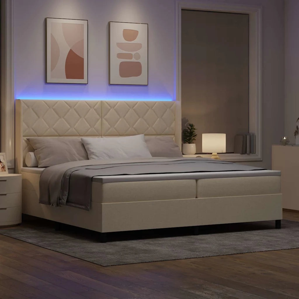 Letto a Sorgente LED con materasso Crema 200 x 200 cm Tessuto 3343593