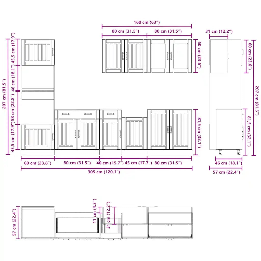 vidaXL Set Mobili da Cucina 7 pz Kalmar Grigio Sonoma in Truciolato