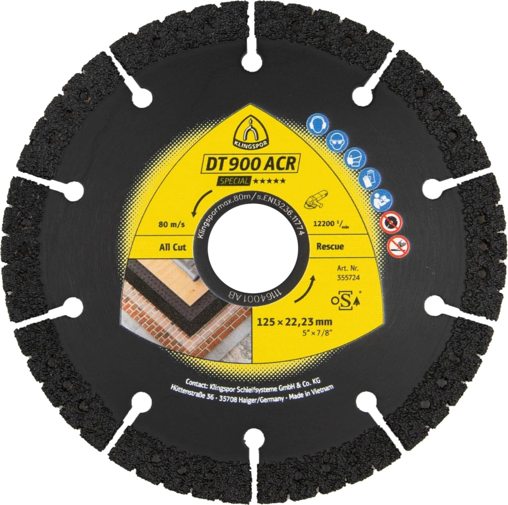 DT 900ACR - Dischi da taglio diamantati, 230 x 3,1 x 22,23 mm, 12 segmenti 56 x 3,1 x 10 mm, VG, saldati sottovuoto, 1 pezzo