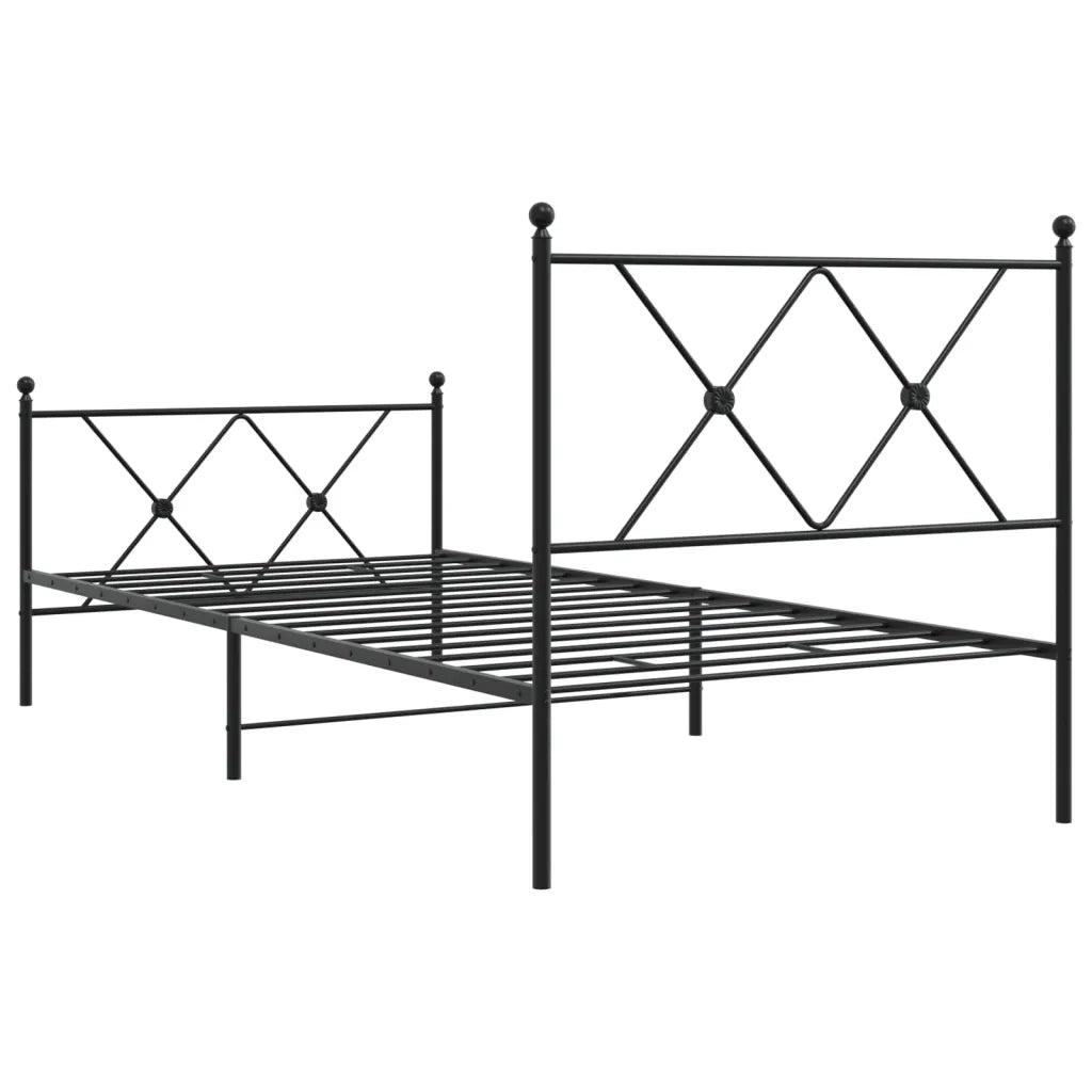 Letto singolo | Letto per adulti | Giroletto con Testiera e Pediera Metallo Nero 90x190 cm