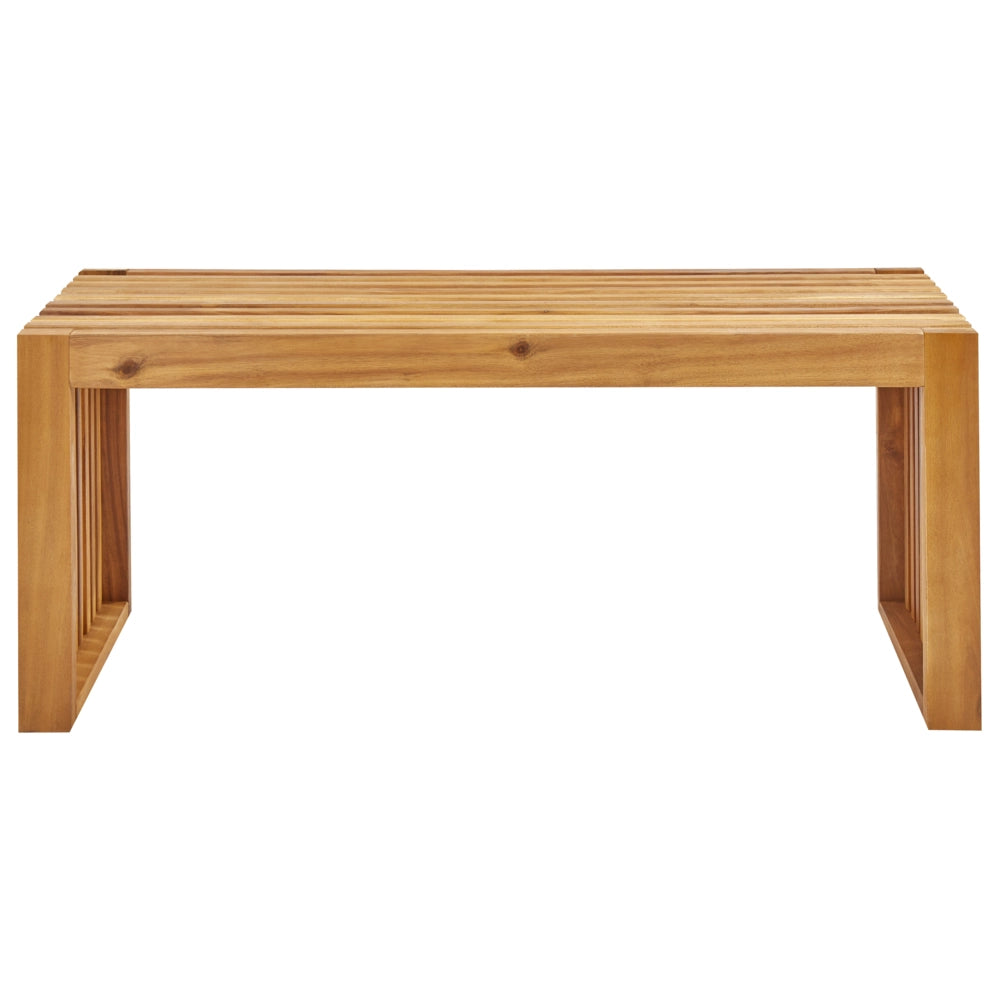 Panca da pranzo da giardino in legno chiaro di acacia a 2 posti, moderna e rustica, per esterni e interni.