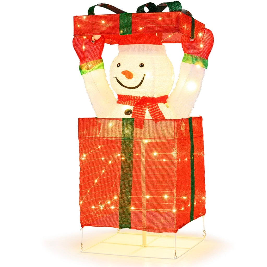 Decorazione natalizia con pupazzo di neve e 100 luci LED per interno ed esterno, Pupazzo di neve illuminato 3D in confezione regalo