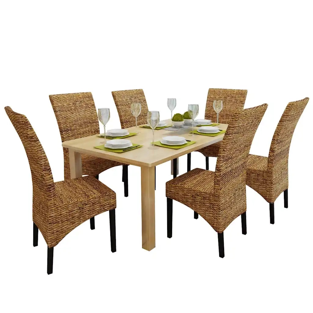 Sedie da Pranzo 6 pz in Abaca e Legno Massello di Mango cod mxl 19483
