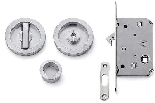 KIT SERRATURA TONDO PER PORTE SCORREVOLI col. Cromo satinato