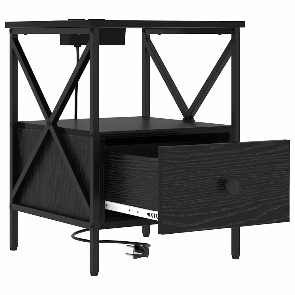 Comodino | Armadio da Notte | Mobiletto da notte con cassetto Rovere Nero 41,5 x 40,5 x 55 cm