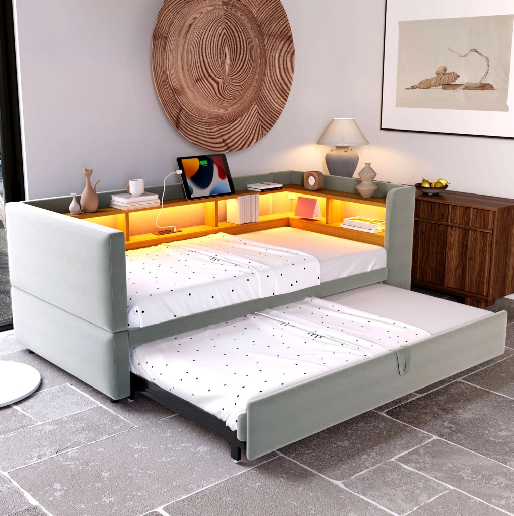 Divano letto estraibile 90/180x190 cm con LED e prese