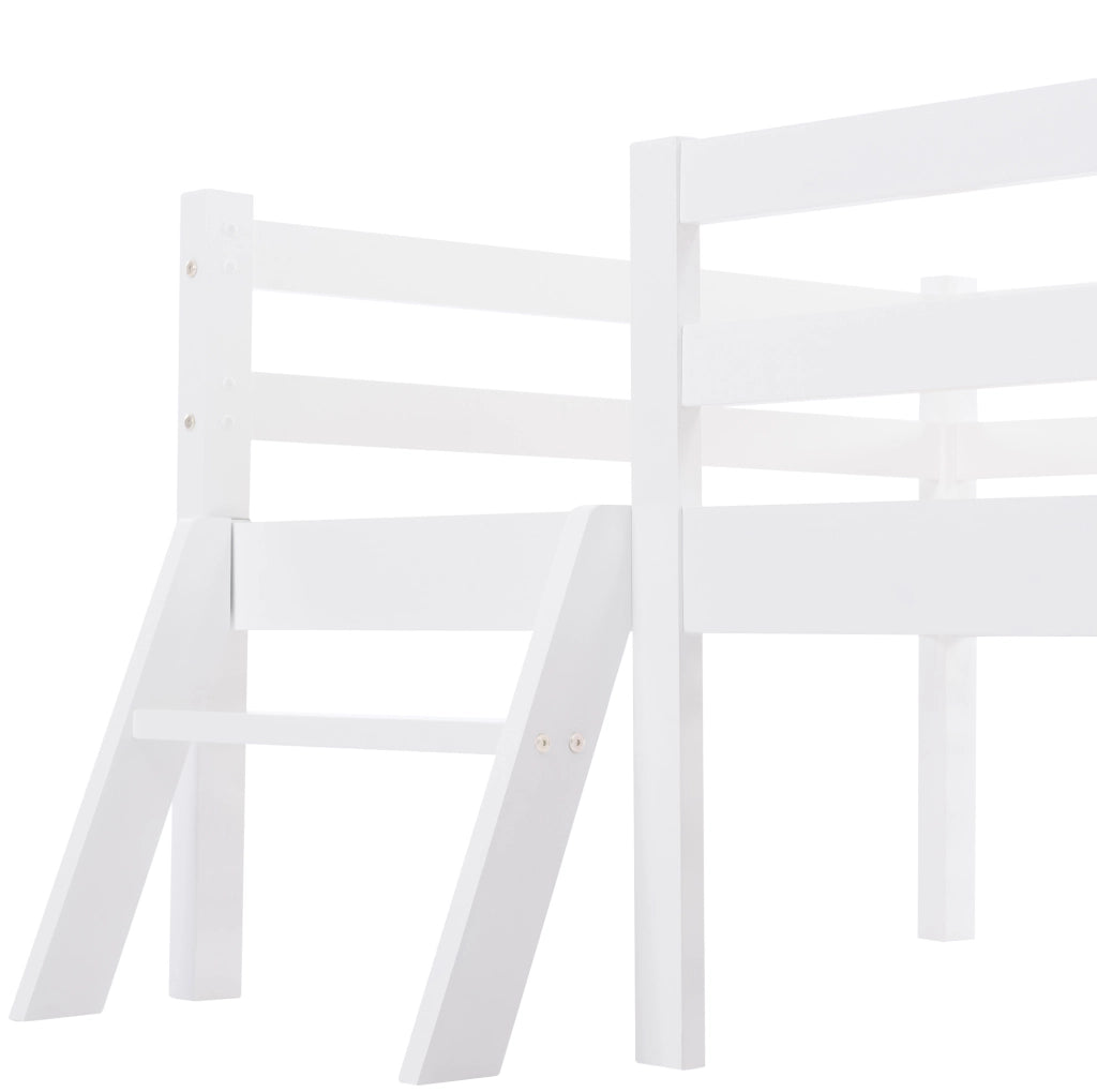 Letto a soppalco per bambini 90x200 cm in legno di pino bianco con scala e cassetto