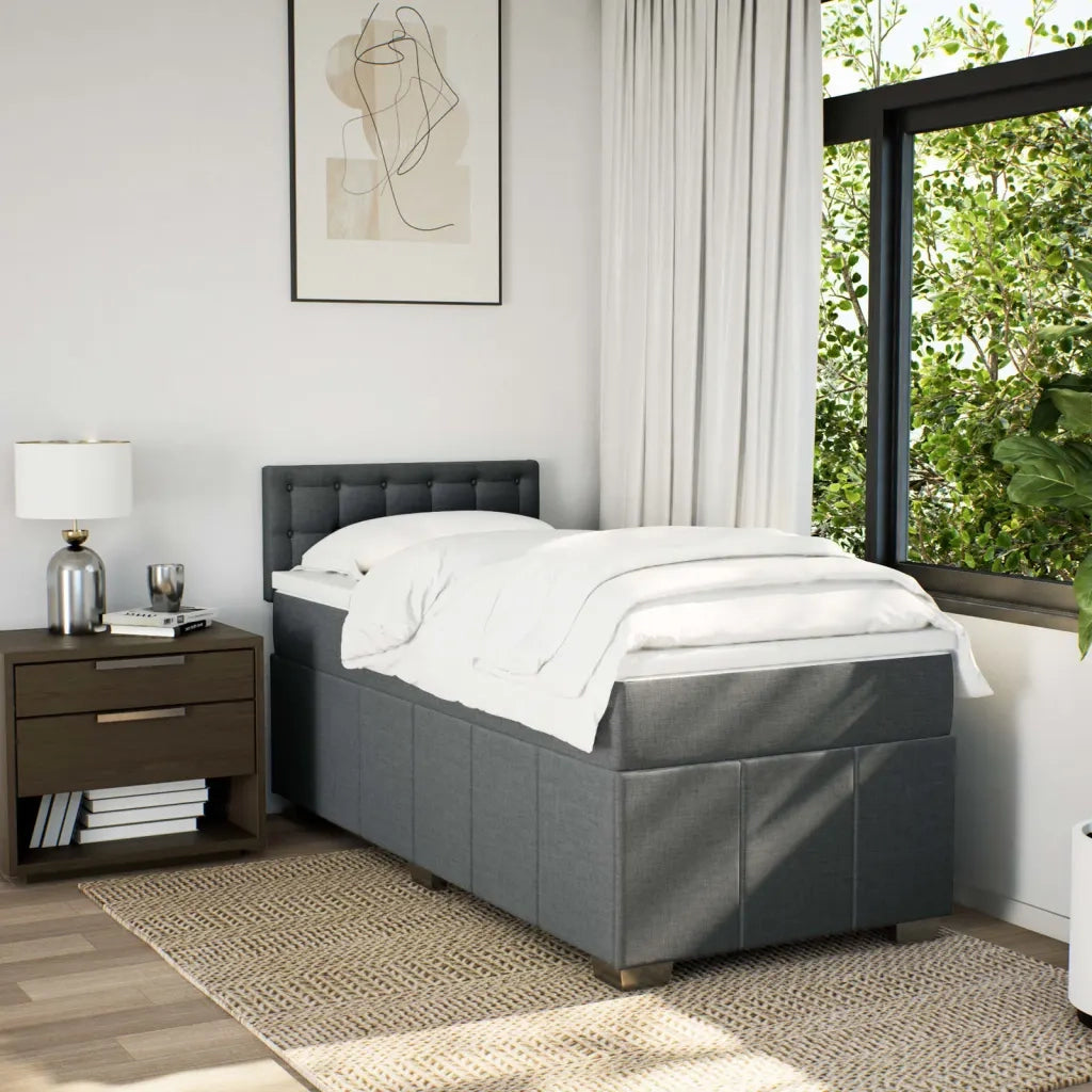 Letto singolo | Letto per adulti | Giroletto a Molle con Materasso Grigio Scuro 100x200 cm Tessuto