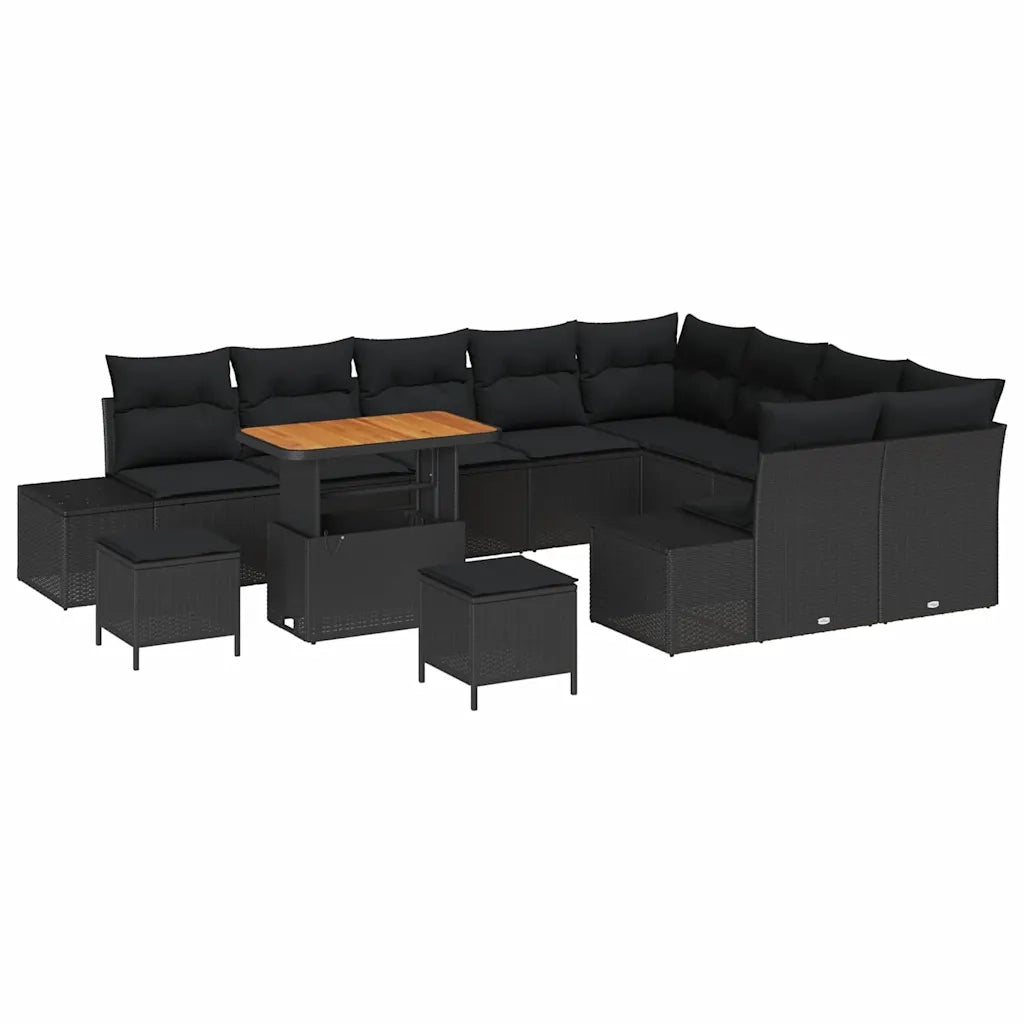 Set Divano da Giardino con cuscino 12 pcs Nero Poly Rattan 3364774