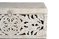 Bauletto in massello di mango intagliato a mano, base di metallo