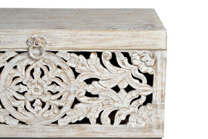 Bauletto in massello di mango intagliato a mano, base di metallo