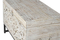 Bauletto in massello di mango intagliato a mano, base di metallo